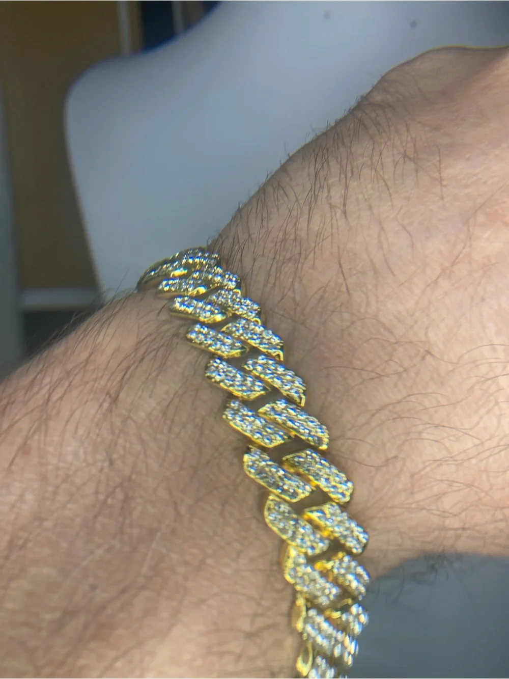 Stainless Steel Gold Cuban Link Bracelet with Pavé CZ Stones